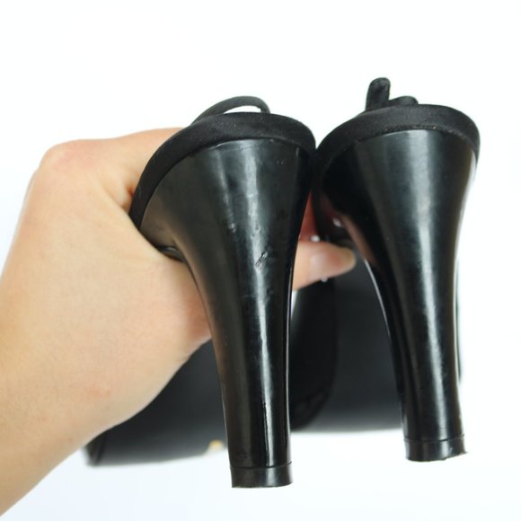 Black Peep Toe sling back pumps with bow - Picture 9 of 9